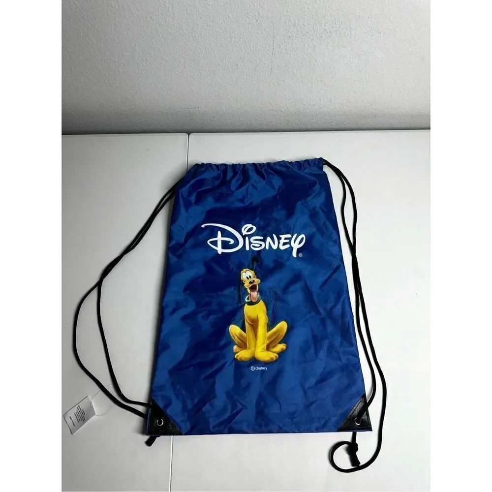 NWT Disney Pluto  Drawstring Backpack Tote Bag Blue Yellow